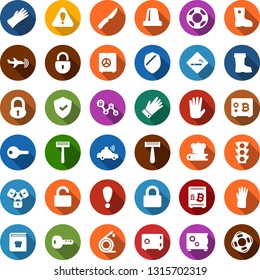 Color back flat icon set - plane radar vector, smoking place, lock, razor, rubber glove, bitcoin safe, chain, boot, hose, unmanned car, traffic light, unlock, key, attention sign, siren, shield
