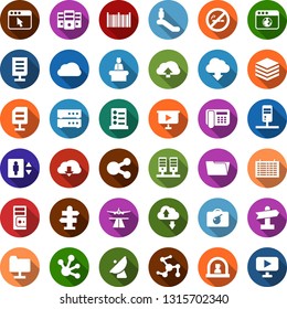Color back flat icon set - runway vector, elevator, escalator, no smoking, signpost, bomb in case, reception, flight table, list of services, satellite antenna, office phone, barcode, network, share