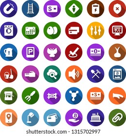 Color back flat icon set - shovel and rake vector, farm fence, onion, parking, male, washer, hood dryer, bitcoin site, palm, blockchain molecule, bucket broom, tree, caterpillar, garden fork, ladder