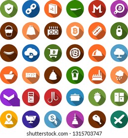 Color back flat icon set - rain vector, ham, hay, berry, razor blade, cloack, mortar, wave of hair, eyelashes, mining equipment, bitcoin search, globe, cloud, shield, cart, bucket, sponge, seedling