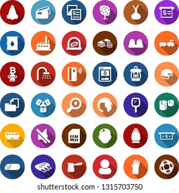 Color back flat icon set - ribs vector, sausage, onion, fruit tree, cheese, train, ticket office, baggage larry, mirror, bald head, nose, woman hair, bitcoin site, lock chain, column, iron, shower