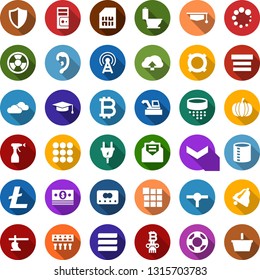 Color back flat icon set - pumpkin vector, harvester, plow, antenna, clouds, ear, bitcoin sign, litecoin, column, toilet, sprayer, power plug, nuclear, sim card, cash, currency, coin, credit, server