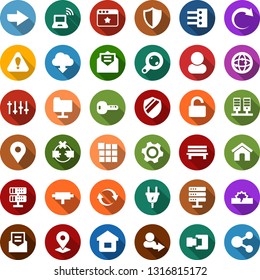 Color back flat icon set - wireless notebook vector, power plug, connect, connection, server, disconnection, network folder, gear, equalizer, menu, shield, hub, home, favorites, bench, arrow, redo