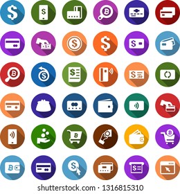Color back flat icon set - credit card vector, wallet, bitcoin search, cart, receipt, dollar sign, mobile payment, coin, tap pay, exchange, cash, money back, check, purse, click, cursor browser