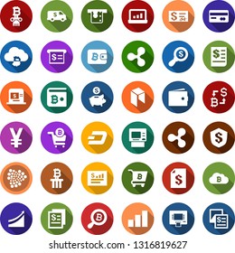 Color back flat icon set - credit card vector, wallet, ripple sign, dash, iota, neo, growth graph, bitcoin exchange, search, cloud, cart, column, receipt, yen, insurance, atm, money, piggy bank