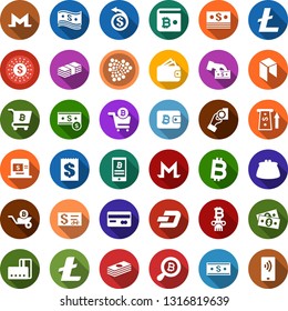 Color back flat icon set - credit card vector, litecoin sign, dash, iota, monero, neo, bitcoin search, phone, cart, wheelbarrow, column, wallet, cash, receipt, dollar, sun, atm, pay, money back