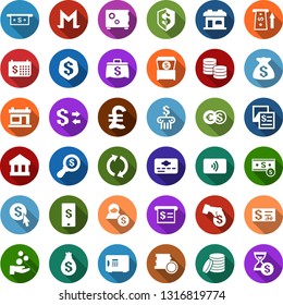 Color back flat icon set - barbershop building vector, pound, monero, mobile payment, coin, dollar exchange, cash, euro, credit card, tap pay, safe, insurance, account, bank, receipt, atm, bag