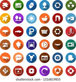 Color back flat icon set - field vector, fish, berry, luggage storage, mortar, wave of hair, eyelashes, woman, blockchain molecule, cube, splotch, tree, sun, forest, cpu, term, ruble, connect, redo