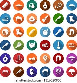 Color back flat icon set - baggage larry vector, comb, mirror, pump sprayer, nail polish, parfume, mustache, make up brush, hair straightening, wave of, woman, beard, man, boot, umbrella
