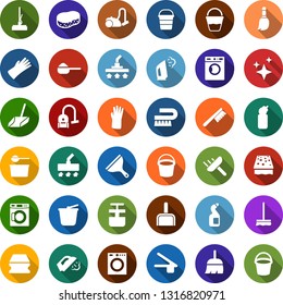 Color back flat icon set - bucket vector, washer, scraper, broom, vacuum cleaner, fetlock, mop, sponge, car, scoop, steaming, washing powder, cleaning agent, rubber glove
