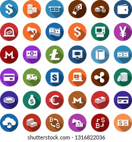 Color back flat icon set - credit card vector, ticket office, wallet, ripple sign, litecoin, monero, bitcoin exchange, cloud, cash, receipt, dollar, euro, yen, coin, big, atm, money bag, investment