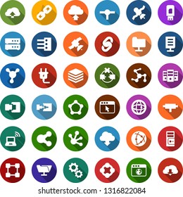 Color back flat icon set - wireless notebook vector, blockchain molecule, chain, power plug, satellite, connect, connection, network, disconnection, folder, big data, server, browser, hub, usb modem