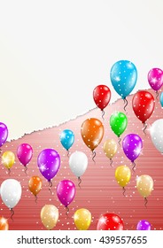 color backgroud with balloons and blank torn paper