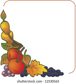 color background with apple, pear and grapes