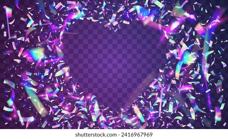 Color Background. Art Iridescent Illustration. Celebrate Ribbon. Blue Laser Glitter. Explosion Confetti. Happy Template. Falling Tinsel. Rainbow Paper. Purple Color Background