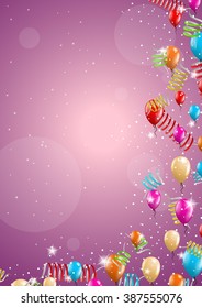 color background with balloons and falling confetti
