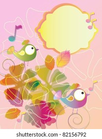 Color background with birds and flowers over dark, vector, eps10