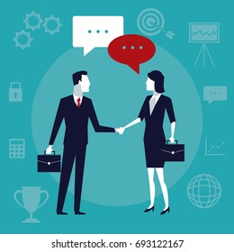 color background business growth with business people taking hands and talk in text dialog