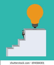 color background with businessman climbing stair block structure with light bulb in the top vector illustration
