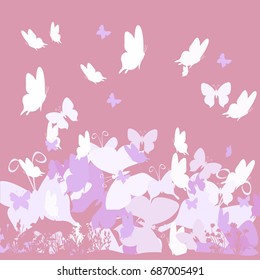  color background with butterflies,pink