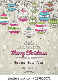 color background with christmas balls,  vector illustration