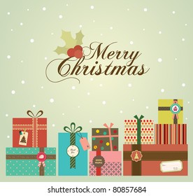Color Background with Christmas Presents in Retro Style.