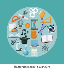 color background with circular bubbles with icons knowledge
