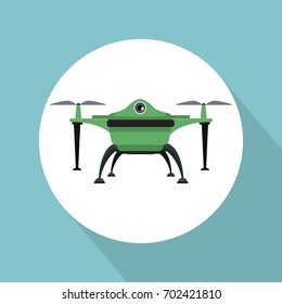 color background with circular frame drone with two airscrew flying and base