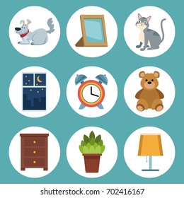 color background with circular frame icons of elements sleep time
