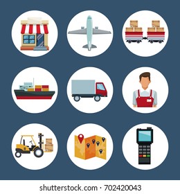 color background with circular frame of icons storage logistics