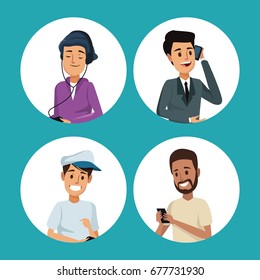 color background with circular frame men social network communication