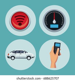 color background of circular frame set with car satellite search and tools