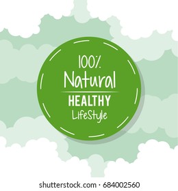 color background with circular green logo of one hundred percent natural healthy lifestyle