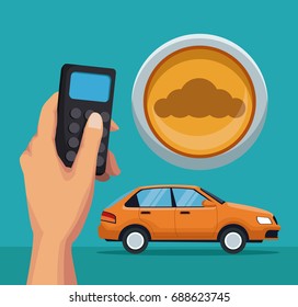 color background of classic car and remote control with button cloud storage
