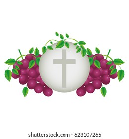 color background with communion religious icons of grapes and christian cross vector illustration