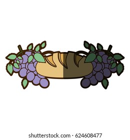 color background with communion religious icons of bread and grapes with half shadow vector illustration