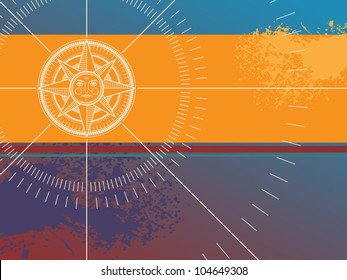 Color background with compass rose, vector illustration