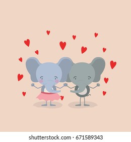 color background with couple of elephants holding hands in love vector illustration
