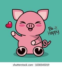 color background with cute kawaii animal pig expression wink eyes