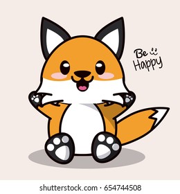 color background with cute kawaii animal fox expression happiness