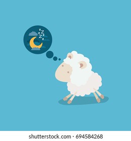 color background of cute sheep thinking in the night vector illustration