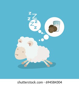color background of cute sheep thinking in the milk and cookies drems vector illustration
