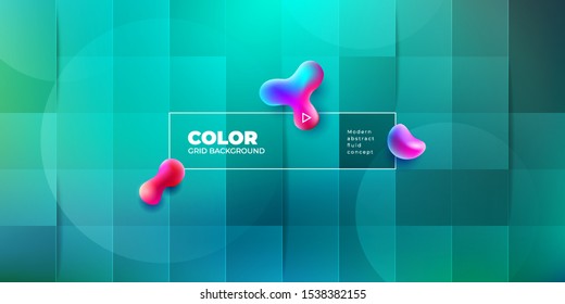 Color Background Design with Square Cells. Fluid gradient Background shapes composition. Teal Futuristic Background design posters or social banners. Eps10 vector.