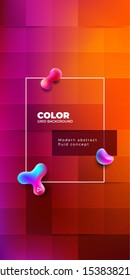 Diseño de fondo de color con celdas cuadradas. Composición de formas Fondo de degradado de fluido. Carteles de diseño de fondo rojo futurista o carteles sociales. Vector Eps10.