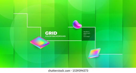 Color Background Design with Square Cells. Fluid gradient Background shapes composition. Green Futuristic Background design posters or social banners. Eps10 vector