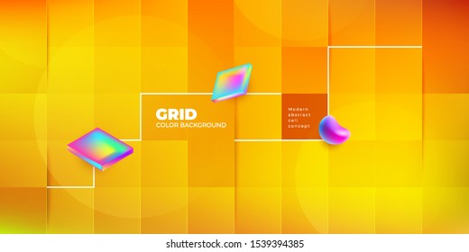 Farbhintergrund-Design mit quadratischen Zellen. Komposition von flüssigen Farbverlauf-Hintergrundformen. Gelbe Futuristische Hintergrunddesign-Plakate oder Sozialbanner. EPS10-Vektor.
