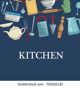color background with different utensil of kitchen calligraphy
