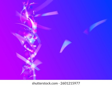 Color Background. Digital Design. Falling Poster. 3d Confetti. Blue Glare Effect. Art Texture. Carnaval Glitter. Happy Holographic Illustration. Purple Color Background