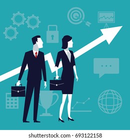 color background with executive couple and arrow symbol business growth