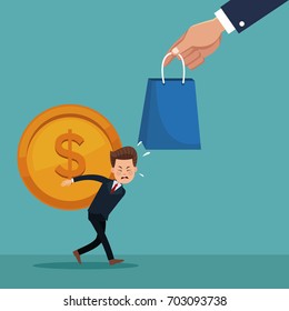 color background of executive loading coin with shopping bag